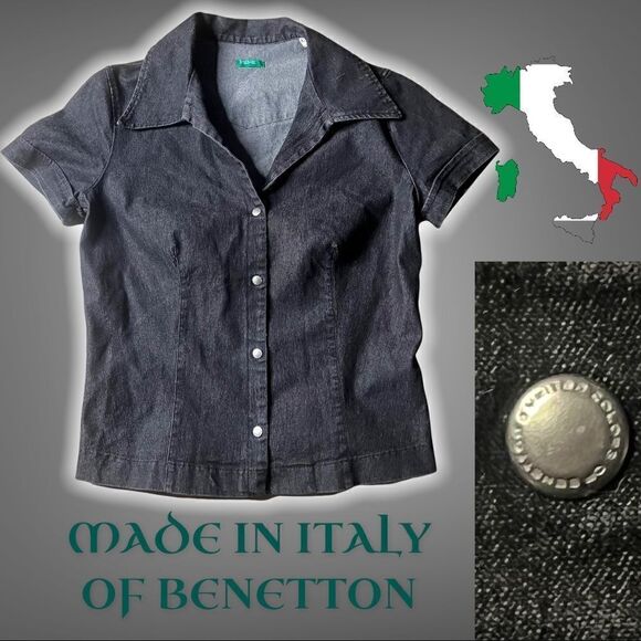 Made in Italy Of Benetton button up Jean shirt XS dark grey - Picture 1 of 6
